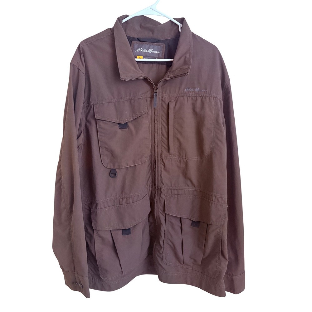 Eddie Bauer Travex Mens XL Brown Nylon Ripstop Field Utility Jacket Full Zip
